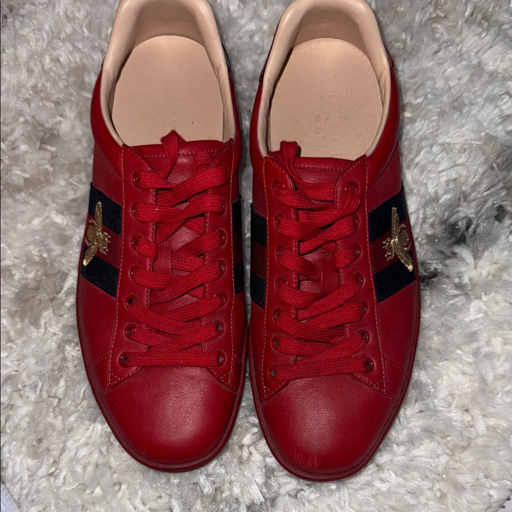 Gucci Red Sneakers with Gold Bee Detail